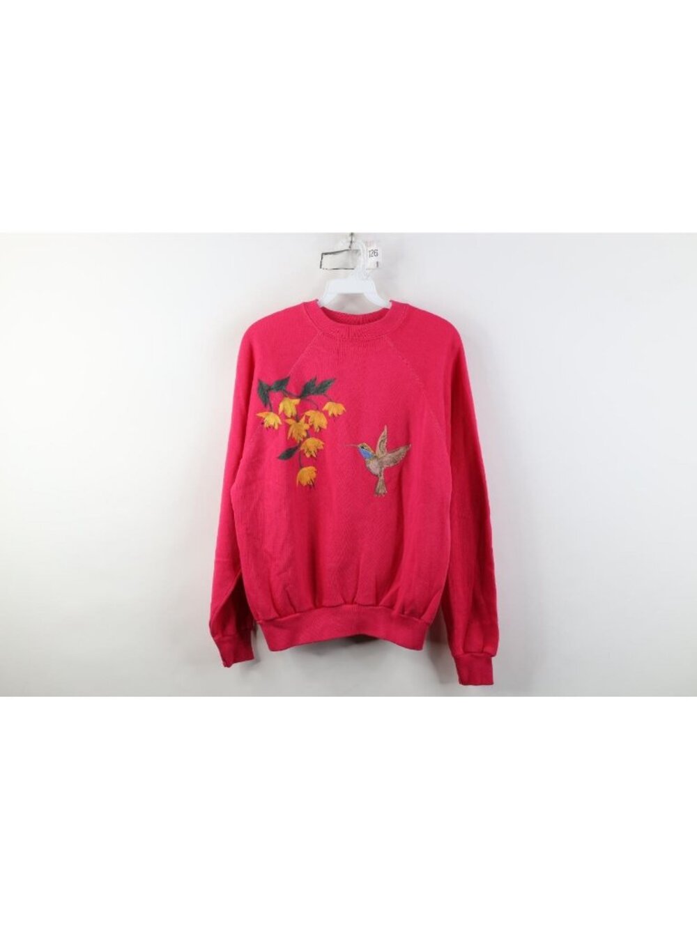 Vtg 80s Streetwear Womens Large Hand Painted Flower Hummingbird Sweatshirt USA